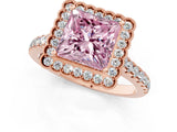 Rose gold Fancy Pink Princess  Cut Diamond Milgrain Floral Halo Engagement Ring with Pavé Band_16