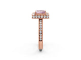 Rose gold Fancy Pink Princess Cut Diamond Milgrain Halo Engagement Ring with Round Pavé Band and Prong Setting_14