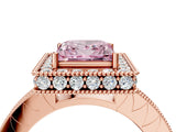 Rose gold Fancy Pink Princess Cut Diamond Milgrain Halo Engagement Ring with Round Pavé Band and Prong Setting_16