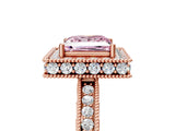 Rose gold Fancy Pink Princess Cut Diamond Milgrain Halo Engagement Ring with Round Pavé Band and Prong Setting_17