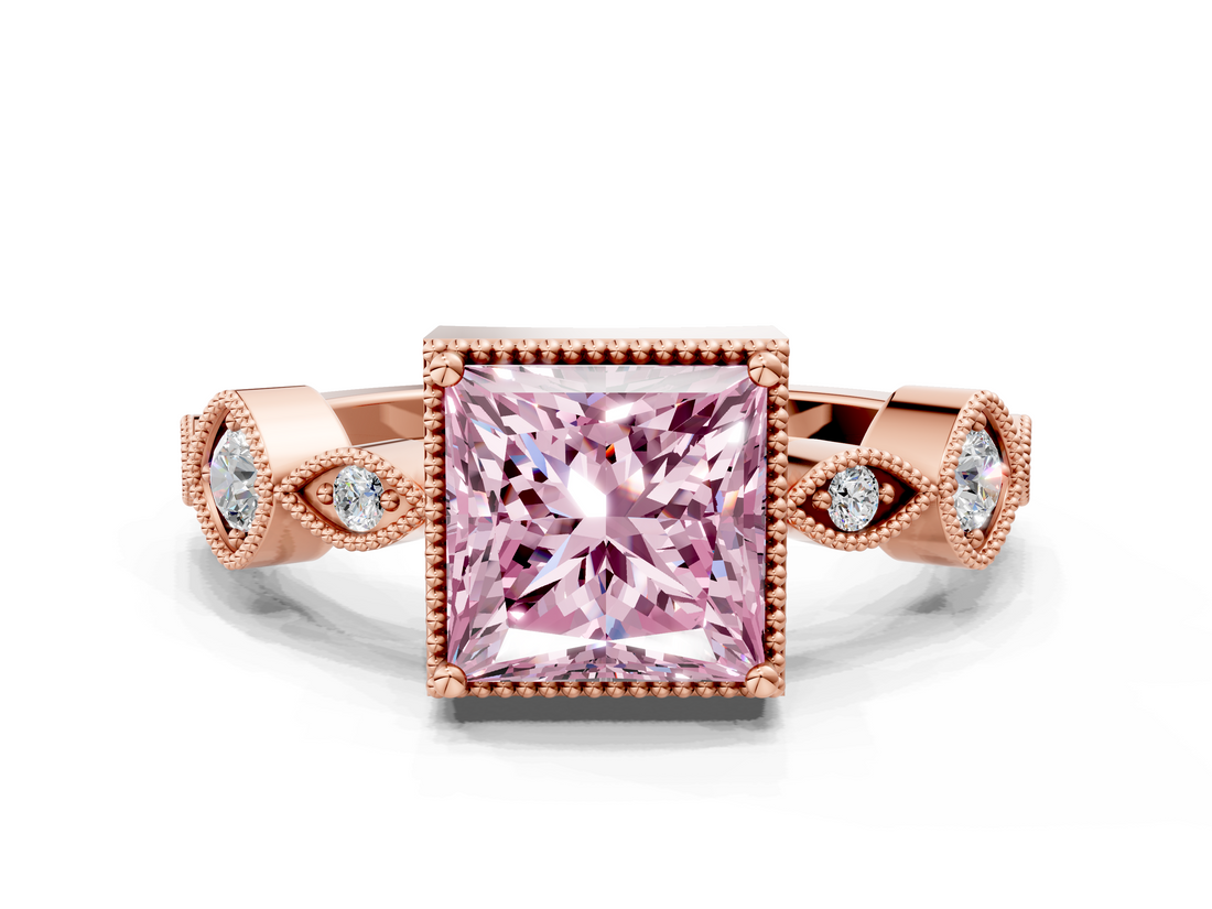 Rose gold Fancy Pink Princess  Cut Diamond Milgrain Marquise Band with Prong Setting_3