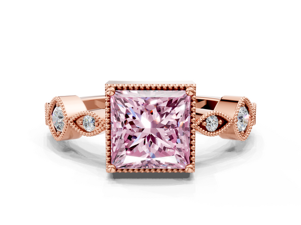 Rose gold Fancy Pink Princess  Cut Diamond Milgrain Marquise Band with Prong Setting
