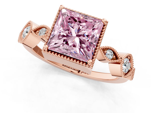 Rose gold Fancy Pink Princess  Cut Diamond Milgrain Marquise Band with Prong Setting