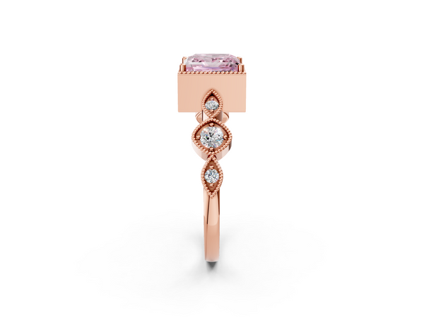 Rose gold Fancy Pink Princess  Cut Diamond Milgrain Marquise Band with Prong Setting