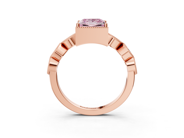 Rose gold Fancy Pink Princess  Cut Diamond Milgrain Marquise Band with Prong Setting