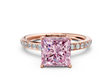 Rose gold Fancy Pink Princess  Cut Diamond Pavé Band Ring with Four-Prong Setting