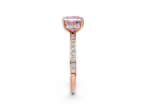 Rose gold Fancy Pink Princess  Cut Diamond Pavé Band Ring with Four-Prong Setting