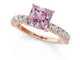 Rose gold Fancy Pink Princess Cut Diamond Pavé Band Solitaire Ring with Prong Setting_18
