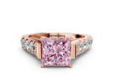 Rose gold Fancy Pink Princess  Cut Diamond Pavé Band Solitaire with Four-Prong Setting_15