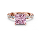 Rose gold Fancy Pink Princess  Cut Diamond Pavé Band with Four-Prong Setting