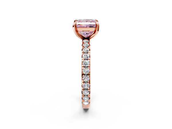 Rose gold Fancy Pink Princess  Cut Diamond Pavé Band with Four-Prong Setting