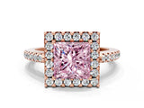 Rose gold Fancy Pink Princess Cut Diamond Pavé Halo Ring with Four-Prong Setting_18