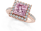 Rose gold Fancy Pink Princess Cut Diamond Pavé Halo Ring with Four-Prong Setting_19
