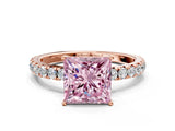 Rose gold Fancy Pink Princess Cut Diamond Pavé Solitaire Engagement Ring with Four-Prong Setting_22