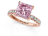 Rose gold Fancy Pink Princess Cut Diamond Pavé Solitaire Ring with Round Band and Prong Setting_13