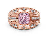 Rose gold Fancy Pink Princess Cut Diamond Pave Art Deco Split Shank Ring with Four-Prong Setting