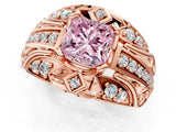Rose gold Fancy Pink Princess Cut Diamond Pave Art Deco Split Shank Ring with Four-Prong Setting_1