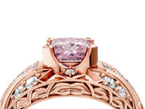 Rose gold Fancy Pink Princess Cut Diamond Pave Art Deco Split Shank Ring with Four-Prong Setting_4