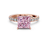 Rose gold Fancy Pink Princess Cut Diamond Pave Band Solitaire Ring with Four-Prong Setting_17