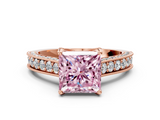 Rose gold Fancy Pink Princess  Cut Diamond Pave Band with Four-Prong Setting