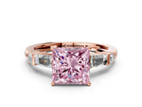 Rose gold Fancy Pink Princess  Cut Diamond Ring with Baguette Side Stones, Channel Set Band, and Four-Prong Setting_24