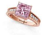 Rose gold Fancy Pink Princess Cut Diamond Ring with Milgrain Pavé Band and Four-Prong Setting_20