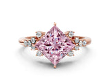 Rose gold Fancy Pink Princess Cut Diamond Ring with Side Stones and Four-Prong Setting_58