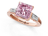 Rose gold Fancy Pink Princess  Cut Diamond Ring with Tapered Baguette Side Stones in Four-Prong Setting_1