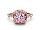 Rose gold Fancy Pink Princess Cut Diamond Scalloped Halo Engagement Ring with Round Shared Prong Band_12