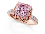 Rose gold Fancy Pink Princess Cut Diamond Scalloped Halo Engagement Ring with Round Shared Prong Band_13