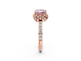 Rose gold Fancy Pink Princess Cut Diamond Scalloped Halo Engagement Ring with Round Shared Prong Band_14