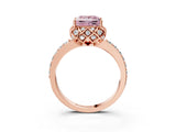 Rose gold Fancy Pink Princess Cut Diamond Scalloped Halo Engagement Ring with Round Shared Prong Band_15