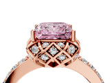 Rose gold Fancy Pink Princess Cut Diamond Scalloped Halo Engagement Ring with Round Shared Prong Band_16