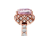 Rose gold Fancy Pink Princess Cut Diamond Scalloped Halo Engagement Ring with Round Shared Prong Band_17