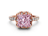 Rose gold Fancy Pink Princess Cut Diamond Scalloped Halo Engagement Ring with Round Shared Prong Band_24