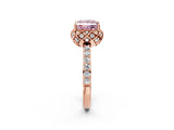 Rose gold Fancy Pink Princess Cut Diamond Scalloped Halo Engagement Ring with Round Shared Prong Band_26