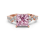 Rose gold Fancy Pink Princess Cut Diamond Scattered Round Accent Ring with Prong Setting_12