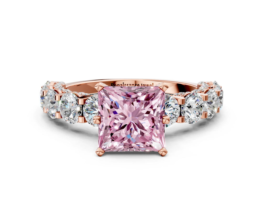 Rose gold Fancy Pink Princess Cut Diamond Side Stone Engagement Ring with Four-Prong Setting_24
