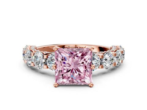 Rose gold Fancy Pink Princess Cut Diamond Side Stone Engagement Ring with Four-Prong Setting_24