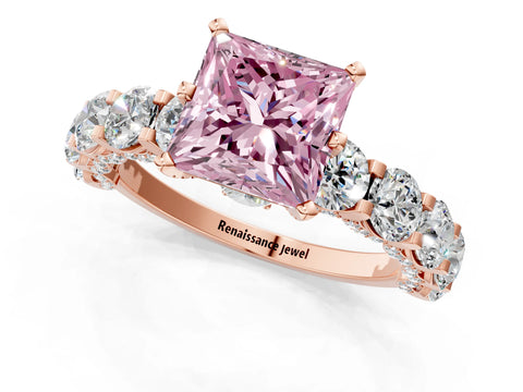 Rose gold Fancy Pink Princess Cut Diamond Side Stone Engagement Ring with Four-Prong Setting_25