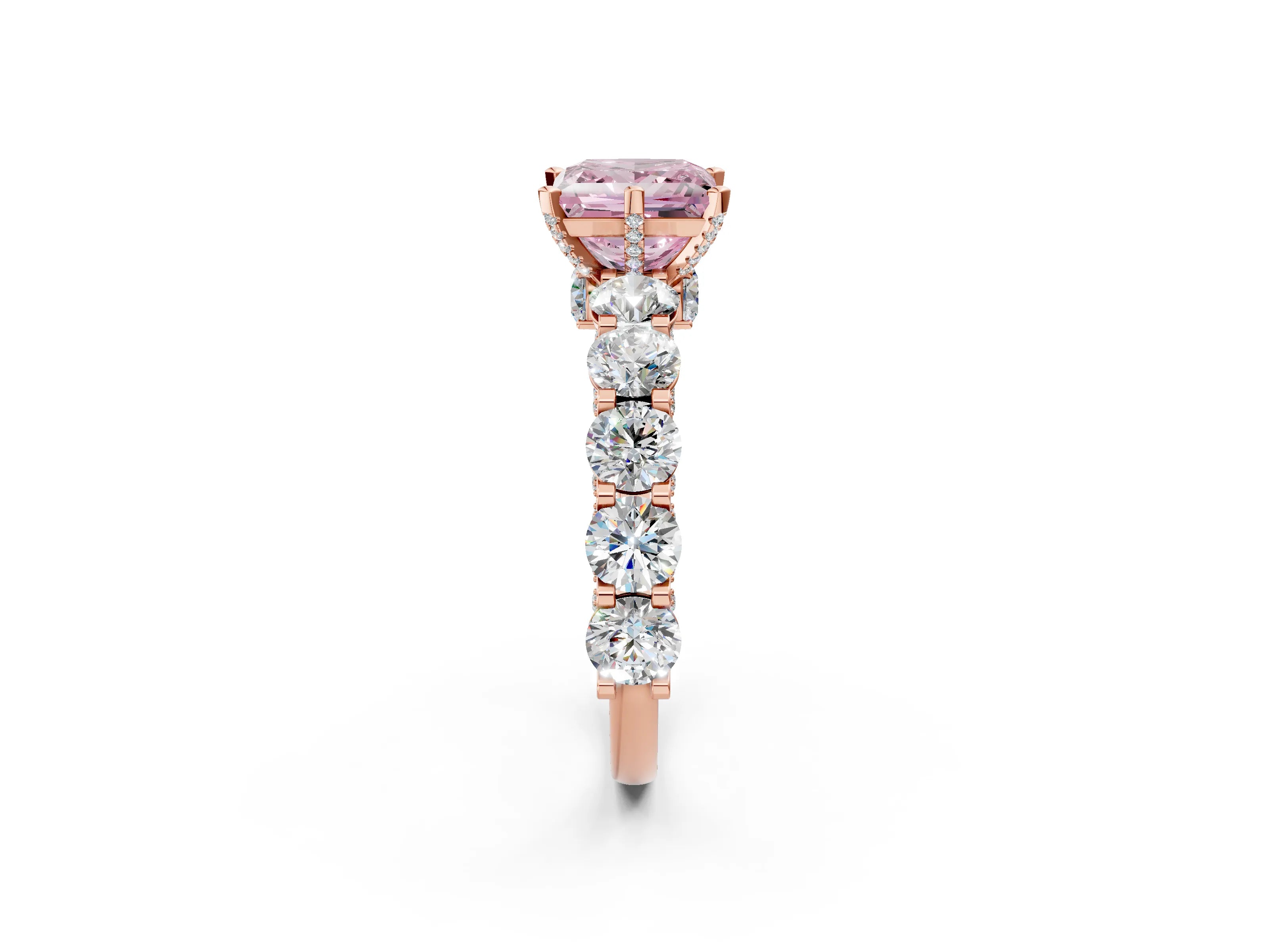 Rose gold Fancy Pink Princess Cut Diamond Side Stone Engagement Ring with Four-Prong Setting_26