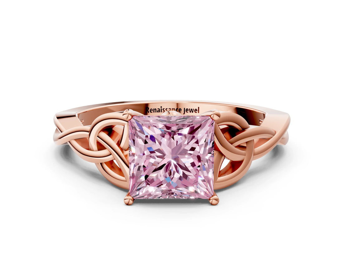 Rose gold Fancy Pink Princess Cut Diamond Solitaire Celtic Knot Ring with Four-Prong Setting_37