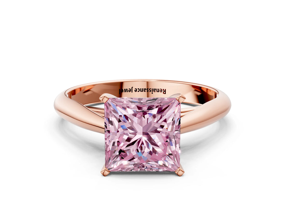 Rose gold Fancy Pink Princess Cut Diamond Solitaire Engagement Ring with Cathedral Setting and Four-Prong Mount_18
