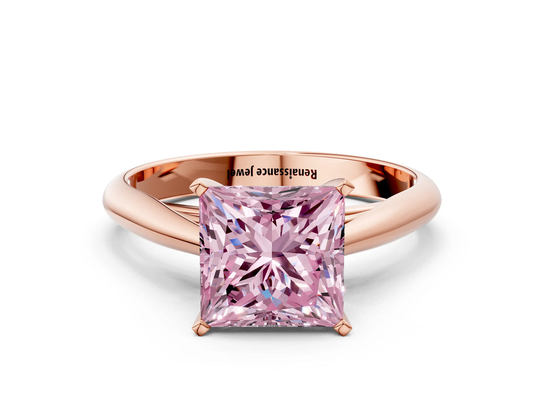 Rose gold Fancy Pink Princess Cut Diamond Solitaire Engagement Ring with Cathedral Setting and Four-Prong Mount_72