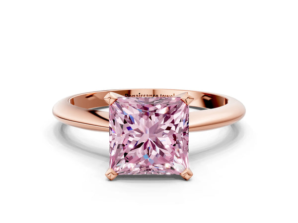 Rose gold Fancy Pink Princess Cut Diamond Solitaire Engagement Ring with Classic Band and Four-Prong Setting