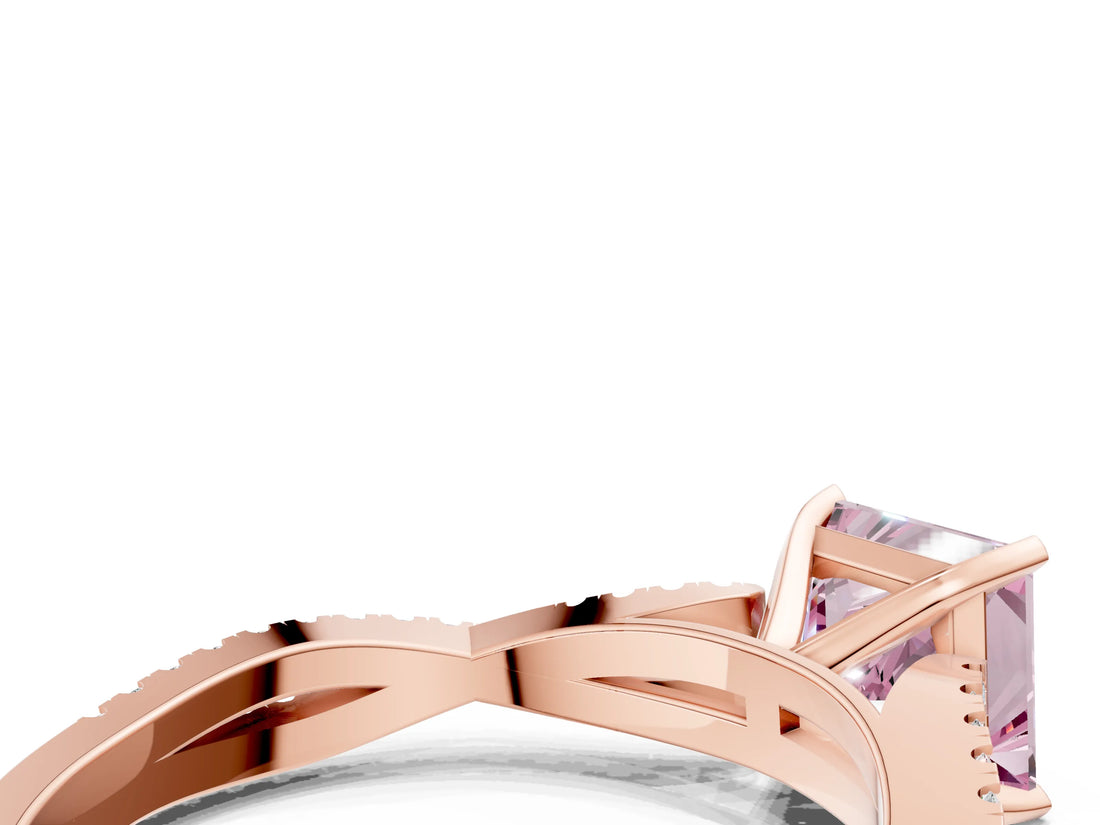 Rose gold Fancy Pink Princess Cut Diamond Solitaire Engagement Ring with Twisted Pavé Band and Four-Prong Setting_32