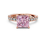 Rose gold Fancy Pink Princess Cut Diamond Solitaire Pavé Engagement Ring with Round Band and Prong Setting_54