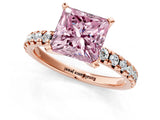 Rose gold Fancy Pink Princess Cut Diamond Solitaire Pavé Engagement Ring with Round Band and Prong Setting_73