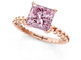 Rose gold Fancy Pink Princess Cut Diamond Solitaire Ring with Beaded Band and Prong Setting_24