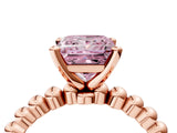 Rose gold Fancy Pink Princess Cut Diamond Solitaire Ring with Beaded Band and Prong Setting_27